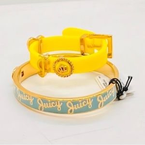 NWT JUICY COUTURE Blue Enamel Bangle & Yellow Silicon Bracelet 6” Length, Set 2